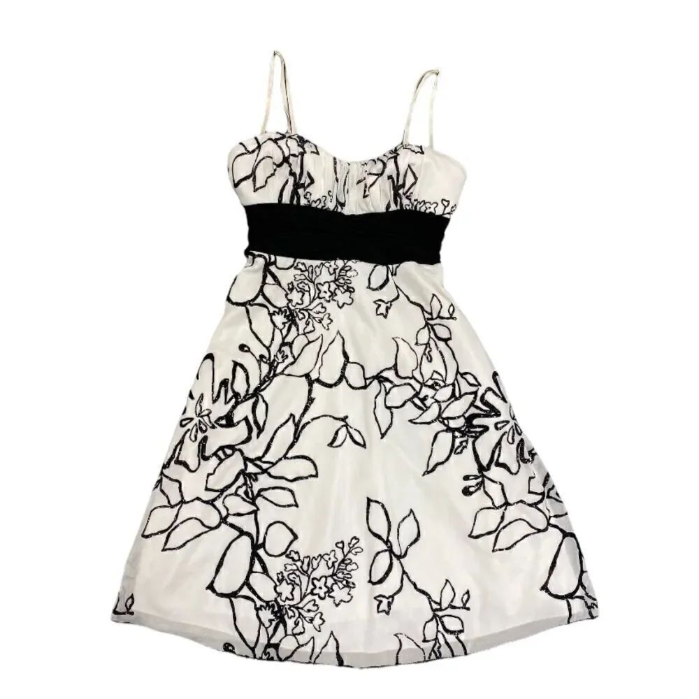 Speechless Girls White & Black Shimmer Design Spaghetti Strap Dress Sz XS